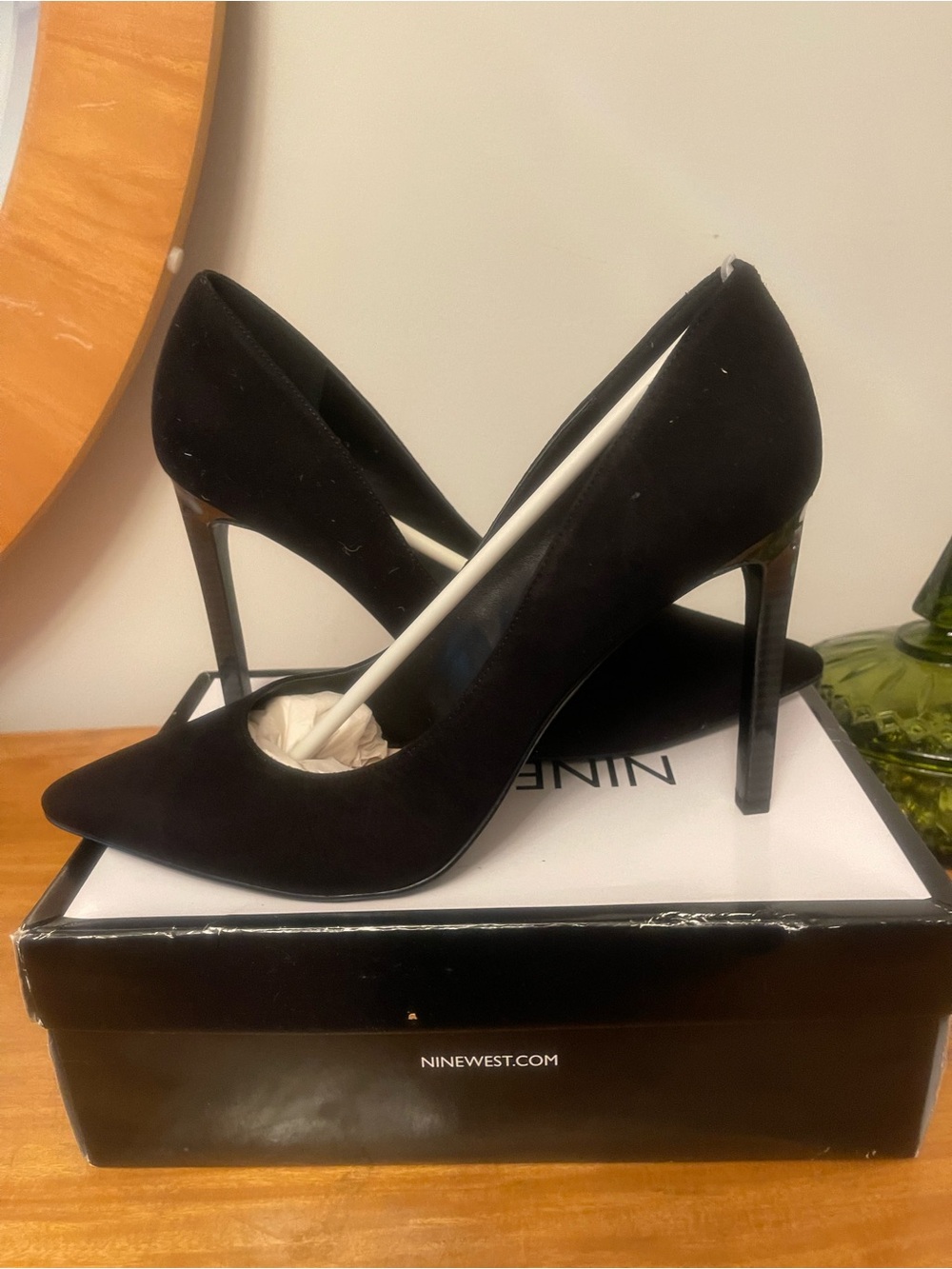 Nine West Black Suede-Look Pointed Toe Pumps - Picture 4 of 4